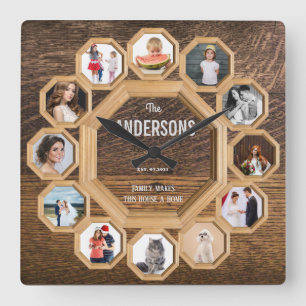 familiefoto collage houten lijsten Klok