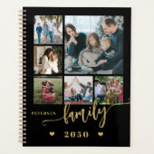 Familiefoto collage modern zwart goud 2026 planner (Voorkant)