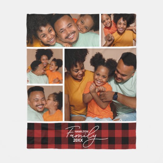 Familiefoto Collage Red Buffalo Plaid Fleece Deken (Voorkant)