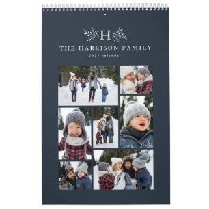 Familiefoto collage rustige monogram marineblauw kalender