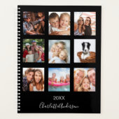 Familiefoto collage zwart monogram 2026 planner (Voorkant)