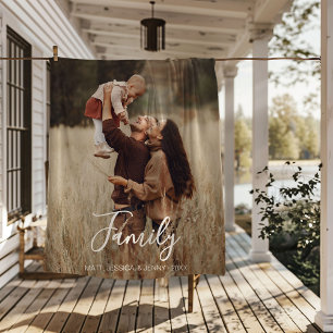Familiefoto-deken met namen en datum sherpa deken
