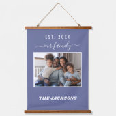Familiefoto donkerblauw naamscript hangend wandkleed (Voorkant)