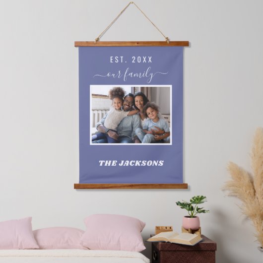 Familiefoto donkerblauw naamscript hangend wandkleed (Slaapkamer)