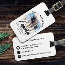 Familiefoto | Douanenaam Eenvoudig Zwart-Wit Bagagelabel