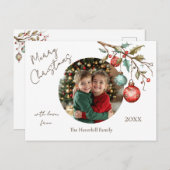 Familiefoto Elegant Script Waterverf Kerst Feestdagenkaart (Voorkant / Achterkant)