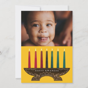 Familiefoto geïllustreerde Kinara Kwanzaa Feestdagenkaart
