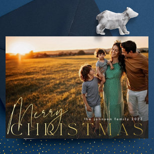 Familiefoto Gelukkig Kerstmis Foto Goud Folie Feestdagenkaart