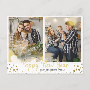 Familiefoto Goud Confetti Gelukkig Nieuwjaar Feestdagenkaart