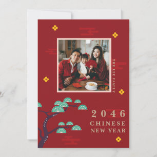 Familiefoto Groet Lunar Chinese Nieuwjaarskaart Feestdagenkaart