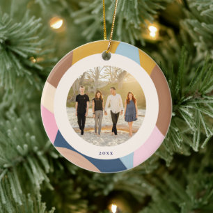 Familiefoto Kerst Moderne Pastel Kleurblok Keramisch Ornament