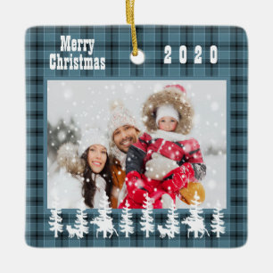 Familiefoto Kerstblauw vlecht Keramisch Ornament