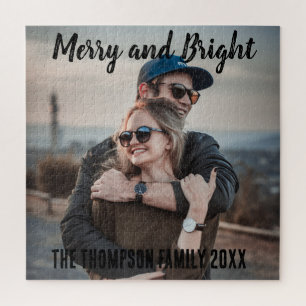 Familiefoto kerstcadeaus Merry en Bright Legpuzzel