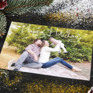 Familiefoto Kersthuis Gelukkige Feestdagen Sneeuwv Briefkaart