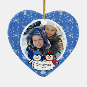 Familiefoto Kerstornament Schattige Pinguïns Keramisch Ornament