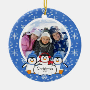 Familiefoto Kerstornament Schattige Pinguïns Keramisch Ornament