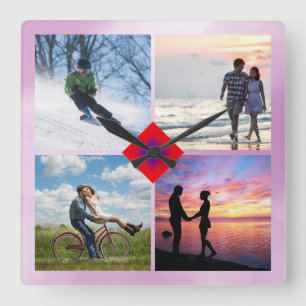 Familiefoto 📸👨‍👩‍👧‍👦 Kleurrijke Liefdescollag Vierkante Klok