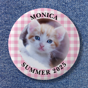 Familiefoto Licht Roze Buffalo Check Rand Ronde Button 5,7 Cm