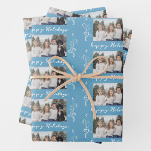 Familiefoto Loof Christmas Gelukkig Feestdag Blauw Inpakpapier Vel