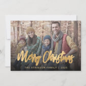 Familiefoto Merry kerstscript beige Feestdagenkaart (Voorkant)