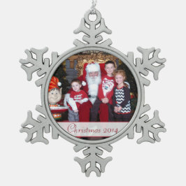Familiefoto met kerstsnowflake-versiering tin sneeuwvlok ornament