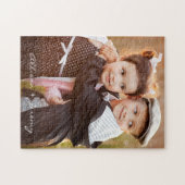 Familiefoto Modern Script Monogram Naam 11x14 Legpuzzel (Horizontaal)