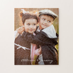 Familiefoto Modern Script Monogram Naam 11x14 Legpuzzel