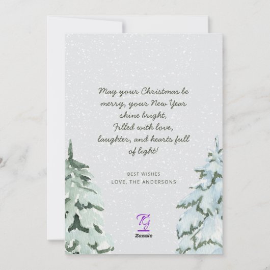 Familiefoto Nordic Pine Tree Forest Kerstmis Feestdagenkaart (Achterkant)