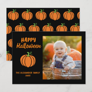 Familiefoto Oranje Pompoen Zwart Gelukkig Hallowee Notitiekaartje