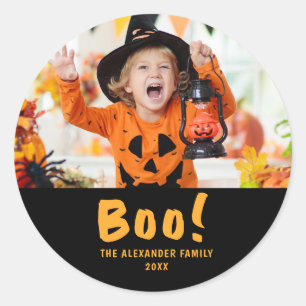 Familiefoto Oranje Pompoenen Zwarte Halloween Boo Ronde Sticker