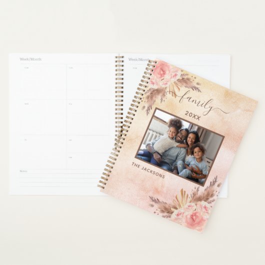 Familiefoto pampas gras roos gouden bloemen 2025 planner (Display)