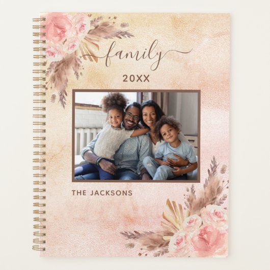 Familiefoto pampas gras roos gouden bloemen 2025 planner (Voorkant)