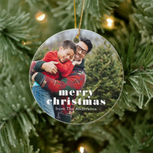 Familiefoto Prettig Kerstfeest Keramisch Ornament