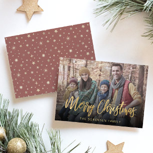Familiefoto Prettig Kerstmis Gouden Schrift Feestdagenkaart