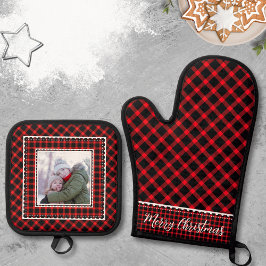 Familiefoto Rood en zwart Buffalo Plaid Ovenwant & Pannenlap Set