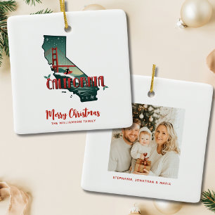 Familiefoto van de staat Californië Kerstmis Keramisch Ornament