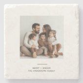 Familiefoto & vrolijk en helder minimalistisch stenen onderzetter (Voorkant)