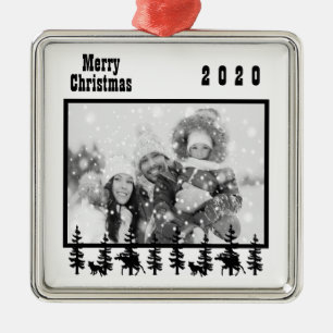 Familiefoto westerne kerststijl zwart wit metalen ornament