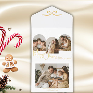 Familiefoto Wit Goud Elegante Kerstboog All In One Uitnodiging