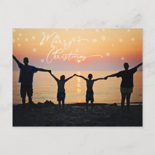 Familiefoto Wit Vrolijk Kerstlettertype Snowflake Briefkaart