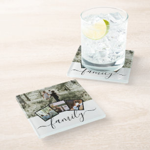 Familiefotocollage Aangepaste gepersonaliseerde gi Glazen Onderzetter