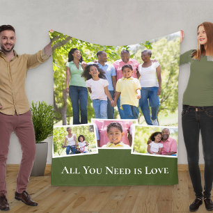 Familiefotocollage All You Need is Love Groen Fleece Deken
