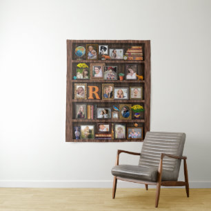 Familiefotocollage Antieke Boekenkast Persoonlijk Wandkleed
