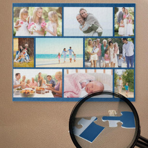 Familiefotocollage Blauwe metselwerk raster op maa Legpuzzel