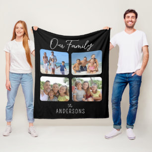 Familiefotocollage Calligrafie Schrift Fleece Deken