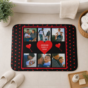 Familiefotocollage Familie Hart Zwarte Achtergrond Badmat