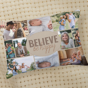 Familiefotocollage 'Geloof, wees gelukkig'-citaat Accent Kussen