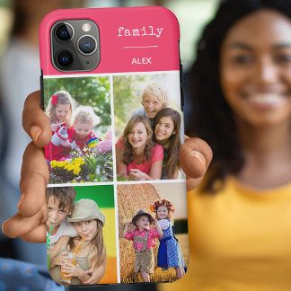 Familiefotocollage Roze 4 foto's iPhone 11 Pro Max Hoesje