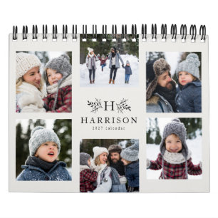Familiefotocollage rustieke monogram zwart & crème kalender