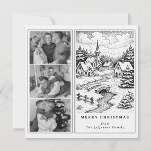 Familiefoto's Kerst  Dorp in de Winter Feestdagenkaart